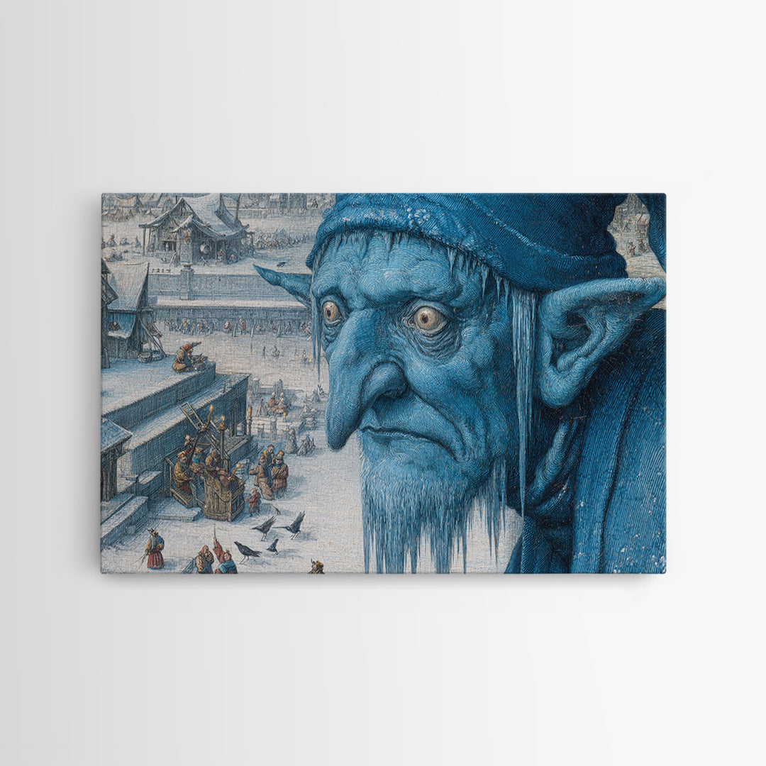 The Frost Goblin, Medieval Grotesque Art, Landscape Wall Art, Dark Fantasy Wall Art, Framed Canvas Print, Halloween Wall Art