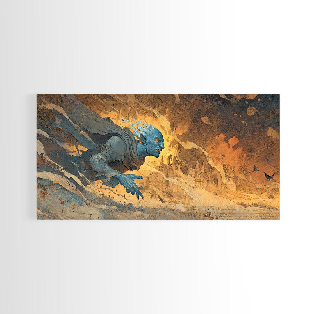 The Frost Goblin, Apocalyptic Romantic Art, Wide Panoramic Art, Macabre Wall Art, Canvas Print, Halloween Wall Art, Gothic Home Decor
