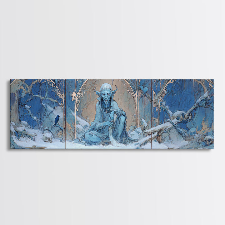 The Frost Goblin, Decadent Gothic Art, Extra Wide Wall Art, Macabre Wall Art, Framed Canvas Print, Halloween Wall Art