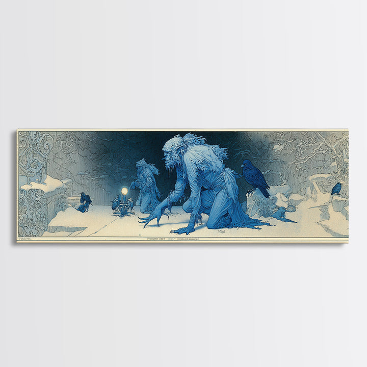 The Frost Goblin, Symbolist Death Art, Extra Wide Wall Art, Macabre Wall Art, Framed Canvas Print, Halloween Wall Art
