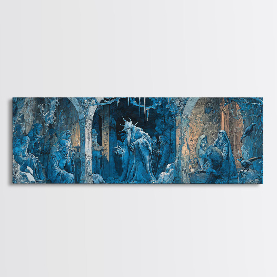 The Frost Goblin, Expressionist Gothic Art, Extra Wide Wall Art, Dark Halloween Decor, Framed Canvas Print, Halloween Wall Art