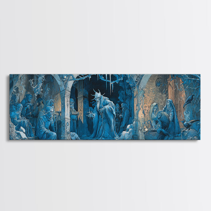 The Frost Goblin, Expressionist Gothic Art, Extra Wide Wall Art, Dark Halloween Decor, Framed Canvas Print, Halloween Wall Art