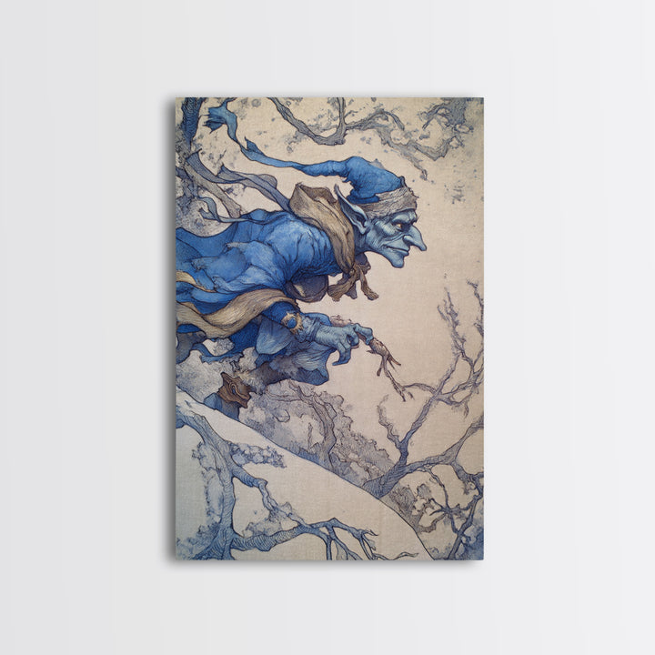 The Frost Goblin, Gothic Storybook Art, Vertical Wall Art, Dark Halloween Decor, Framed Canvas Print, Halloween Wall Art