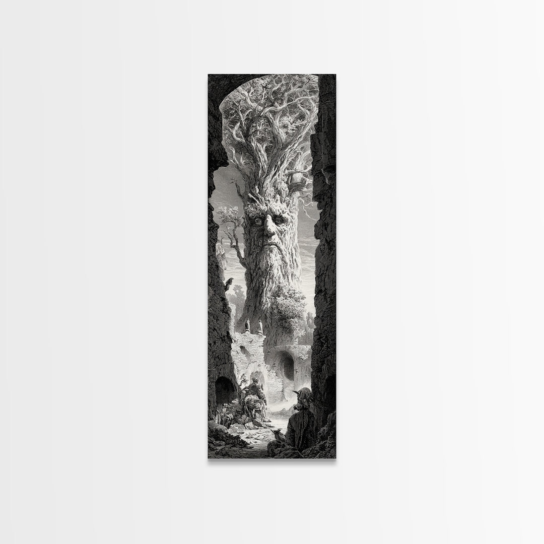 The Hollow-Tree Monster, Gothic Engraving Art, Tall Narrow Wall Art, Gothic Horror Wall Art, Framed Canvas Print, Halloween Wall Art