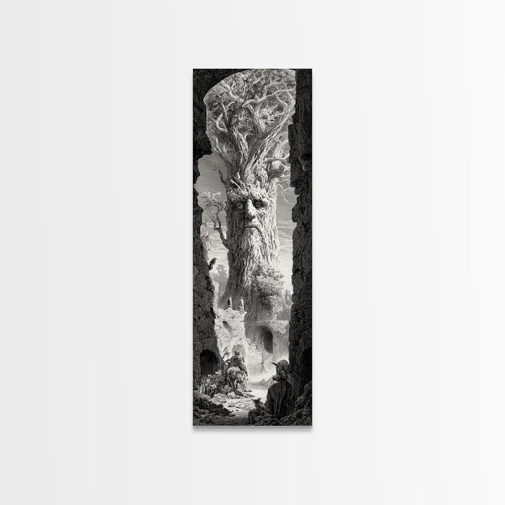 The Hollow-Tree Monster, Gothic Engraving Art, Tall Narrow Wall Art, Gothic Horror Wall Art, Framed Canvas Print, Halloween Wall Art