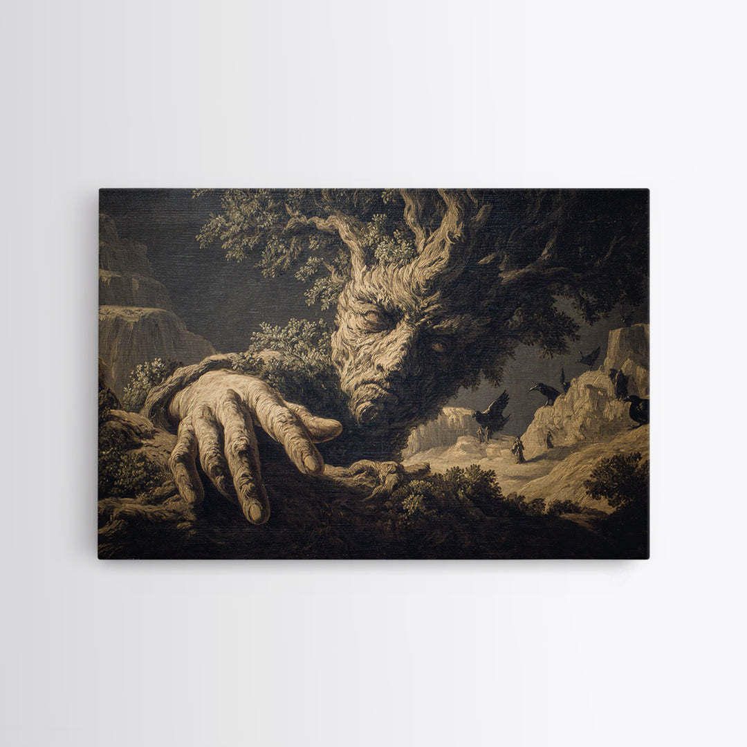The Hollow-Tree Monster, Baroque Witchcraft Art, Landscape Wall Art, Dark Halloween Decor, Canvas Print, Halloween Wall Art