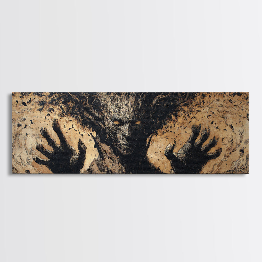 The Hollow-Tree Monster, Dark Romantic Horror Art, Extra Wide Wall Art, Gothic Horror Wall Art, Canvas Print, Halloween Wall Art