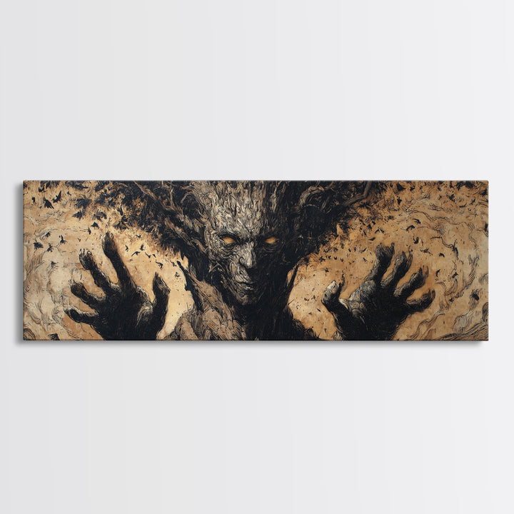 The Hollow-Tree Monster, Dark Romantic Horror Art, Extra Wide Wall Art, Gothic Horror Wall Art, Canvas Print, Halloween Wall Art
