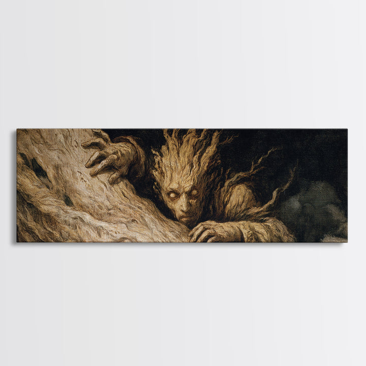 The Hollow-Tree Monster, Gothic Nightmare Art, Extra Wide Wall Art, Macabre Wall Art, Framed Canvas Print, Halloween Wall Art