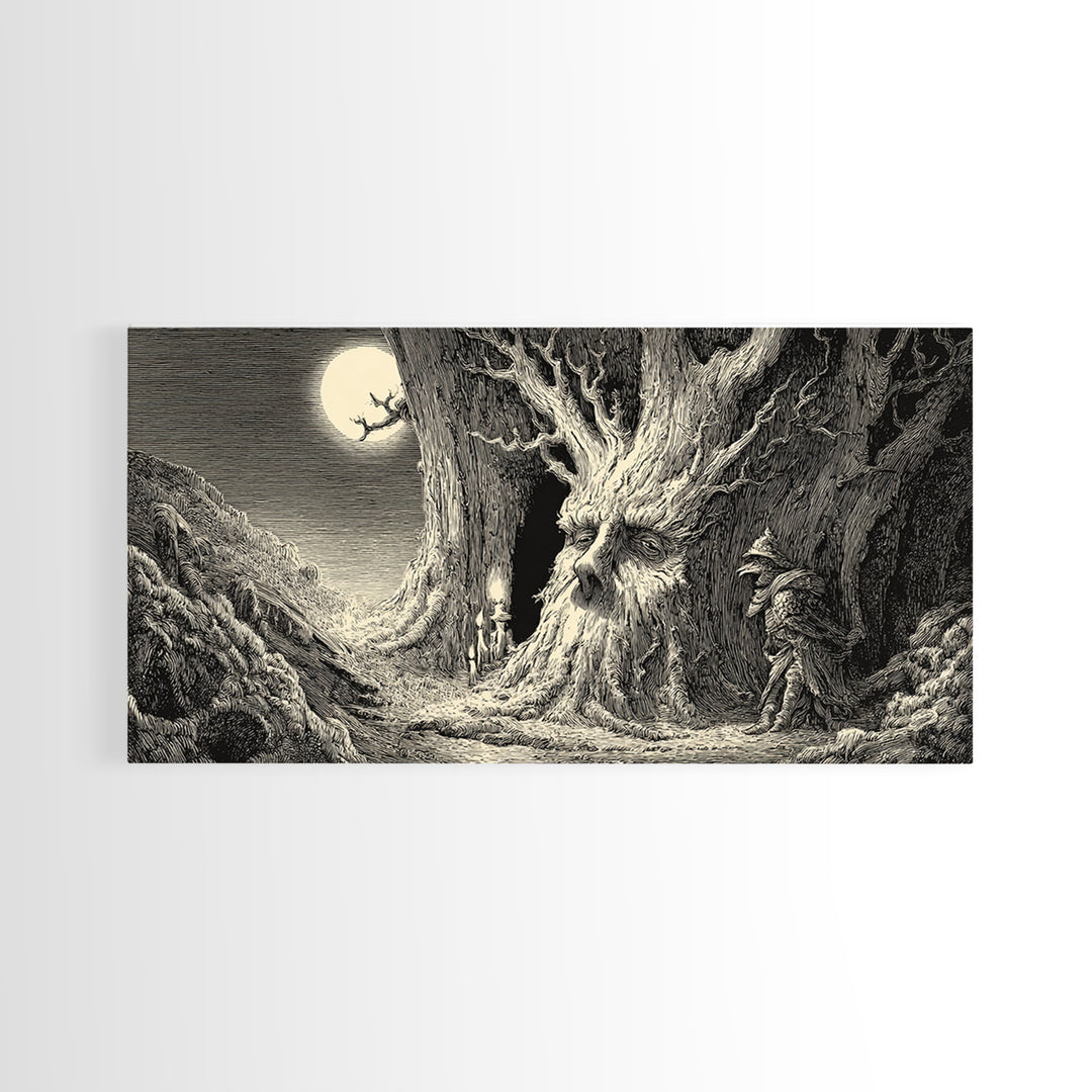 The Hollow-Tree Monster, Expressionist Nightmare Art, Wide Panoramic Art, Macabre Wall Art, Canvas Print, Halloween Wall Art