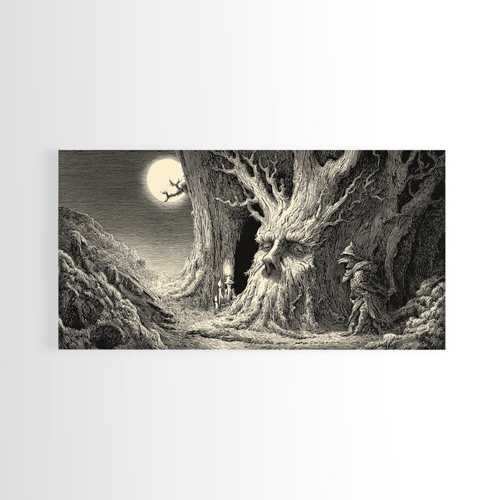 The Hollow-Tree Monster, Expressionist Nightmare Art, Wide Panoramic Art, Macabre Wall Art, Canvas Print, Halloween Wall Art