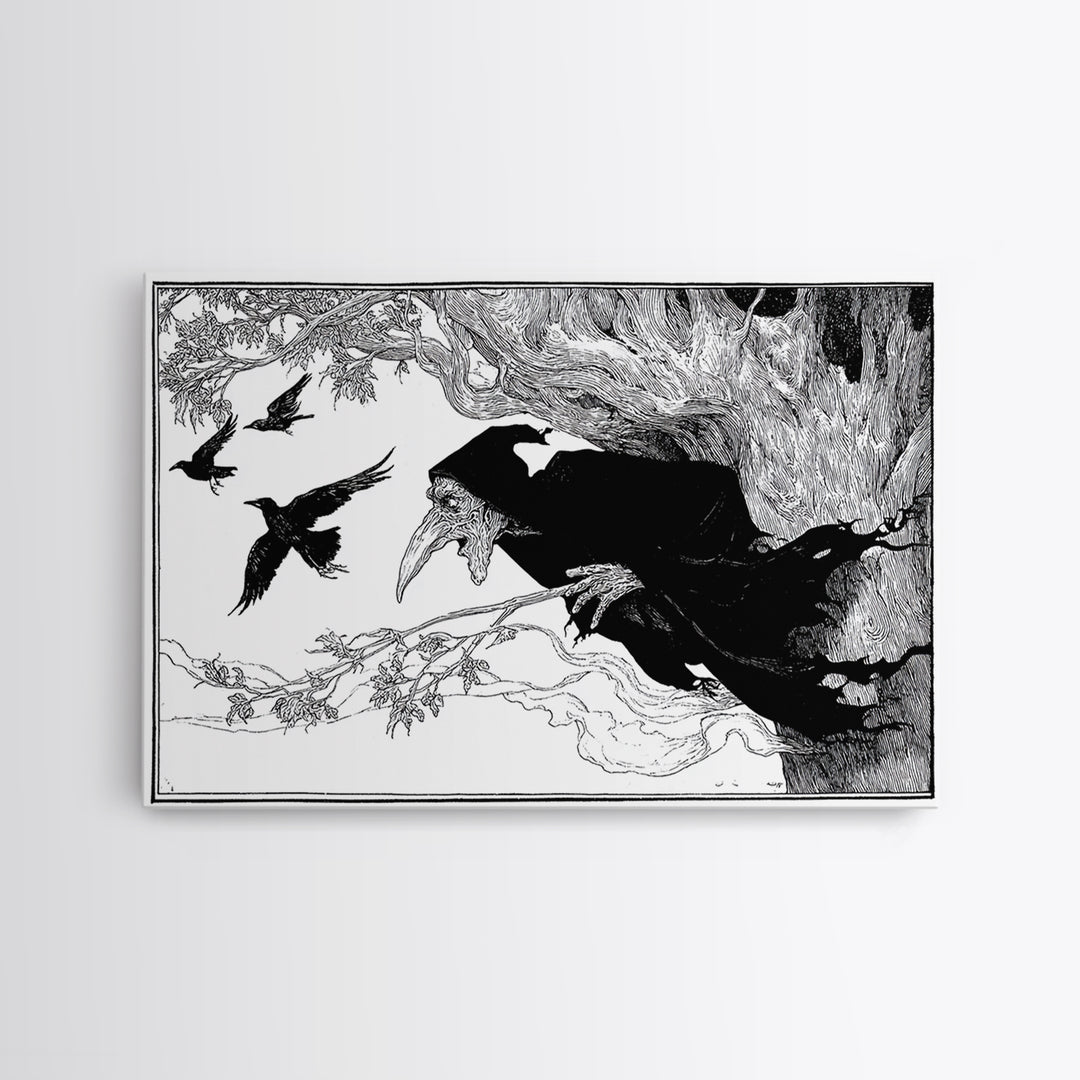 The Hollow-Tree Monster, Decadent Line Art, Landscape Wall Art, Gothic Horror Wall Art, Canvas Print, Halloween Wall Art