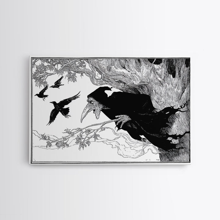 The Hollow-Tree Monster, Decadent Line Art, Landscape Wall Art, Gothic Horror Wall Art, Canvas Print, Halloween Wall Art