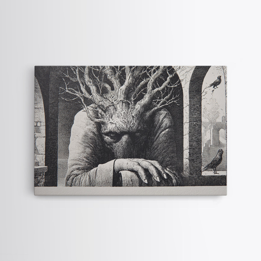 The Hollow-Tree Monster, Victorian Macabre Art, Landscape Wall Art, Macabre Wall Art, Canvas Print, Halloween Wall Art