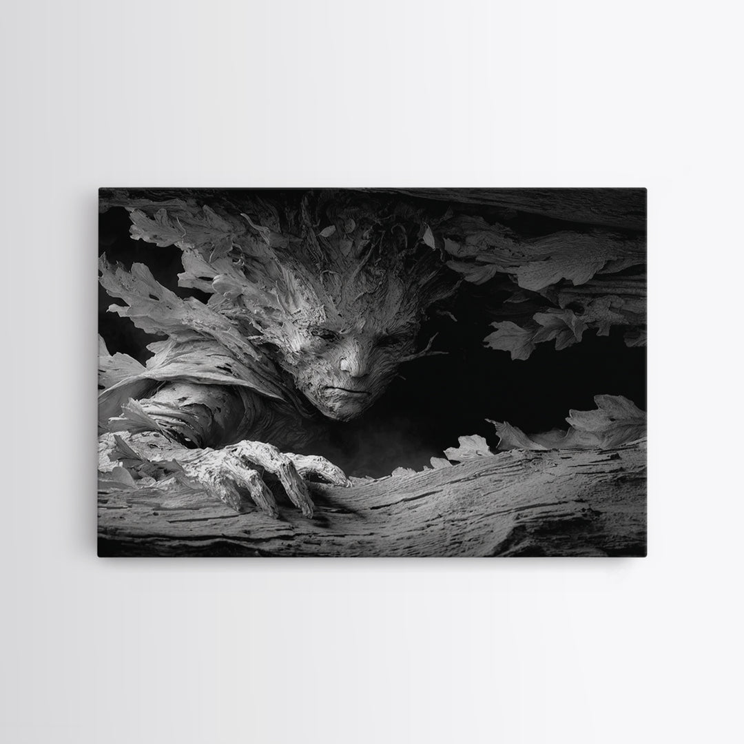 The Hollow-Tree Monster, Biomechanical Horror Art, Landscape Wall Art, Dark Fantasy Wall Art, Canvas Print, Halloween Wall Art