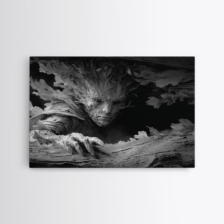 The Hollow-Tree Monster, Biomechanical Horror Art, Landscape Wall Art, Dark Fantasy Wall Art, Canvas Print, Halloween Wall Art