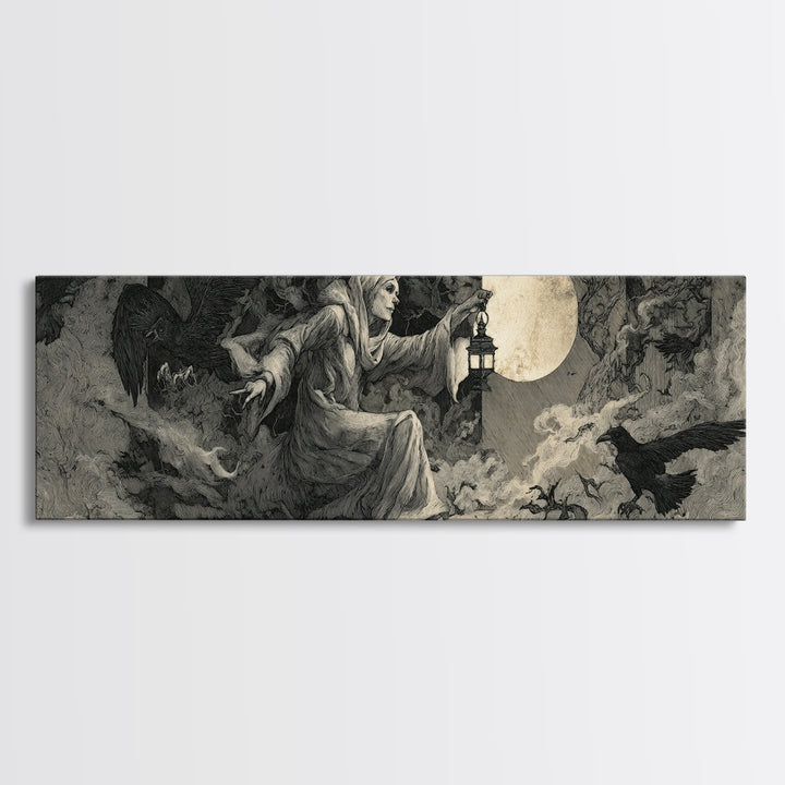 The Crossroads Spirit, Visionary Gothic Art, Extra Wide Wall Art, Dark Halloween Decor, Canvas Print, Halloween Wall Art
