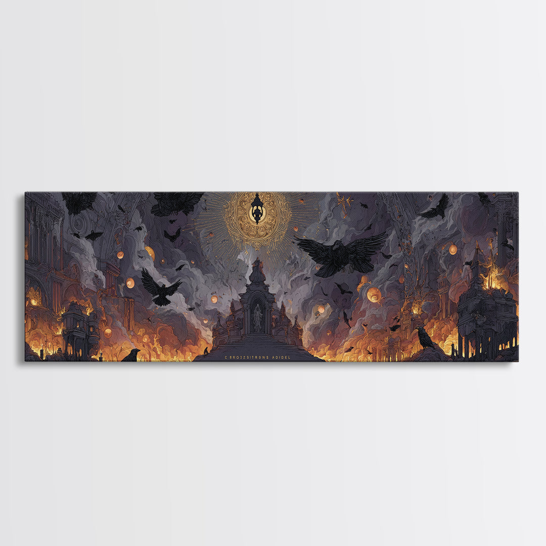 The Crossroads Spirit, Apocalyptic Romantic Art, Extra Wide Wall Art, Dark Halloween Decor, Canvas Print, Halloween Wall Art
