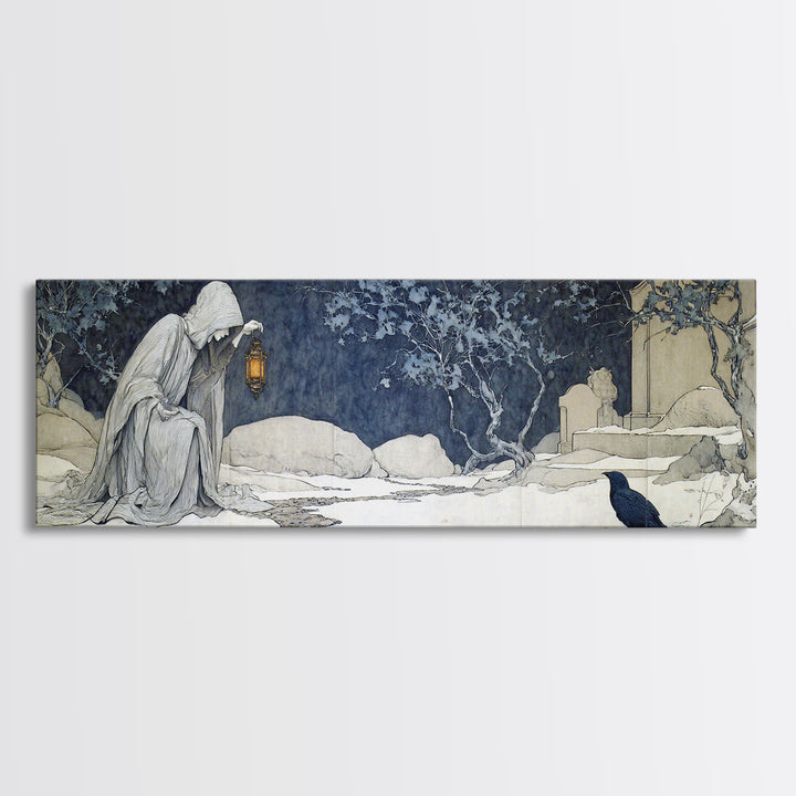 The Crossroads Spirit, Symbolist Death Art, Extra Wide Wall Art, Dark Halloween Decor, Canvas Print, Halloween Wall Art
