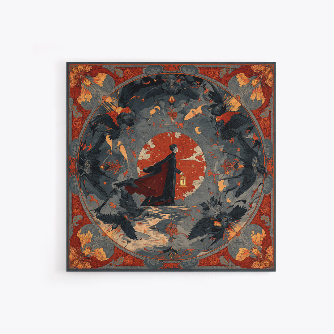 The Crossroads Spirit, Dark Symbolist Art, Square Wall Art, Macabre Wall Art, Framed Canvas Print, Halloween Wall Art