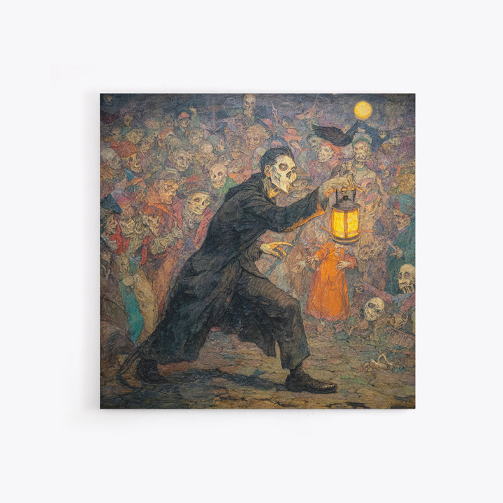 The Crossroads Spirit, Grotesque Carnival Art, Square Wall Art, Dark Halloween Decor, Canvas Print, Halloween Wall Art, Gothic Home Decor