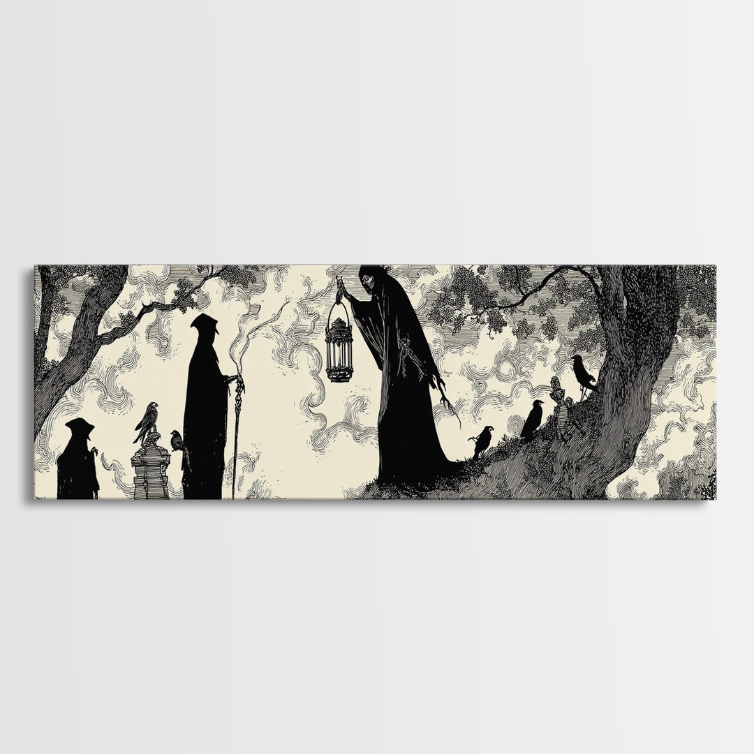 The Crossroads Spirit, Decadent Line Art, Extra Wide Wall Art, Macabre Wall Art, Canvas Print, Halloween Wall Art
