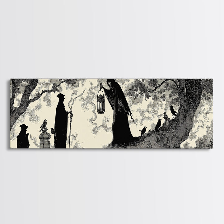 The Crossroads Spirit, Decadent Line Art, Extra Wide Wall Art, Macabre Wall Art, Canvas Print, Halloween Wall Art