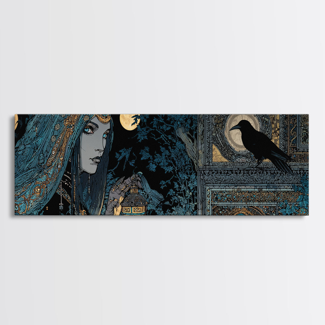 The Crossroads Spirit, Stained Glass Gothic Art, Extra Wide Wall Art, Macabre Wall Art, Framed Canvas Print, Halloween Wall Art