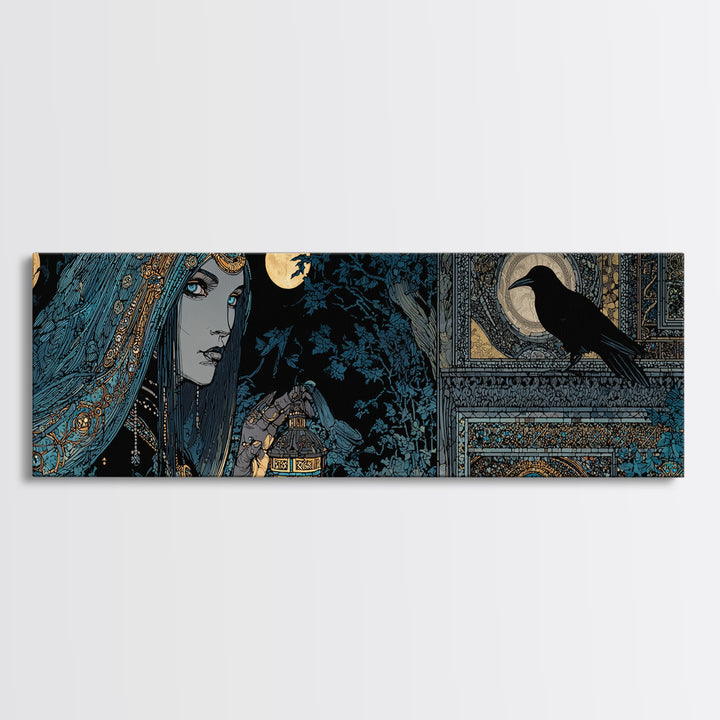 The Crossroads Spirit, Stained Glass Gothic Art, Extra Wide Wall Art, Macabre Wall Art, Framed Canvas Print, Halloween Wall Art