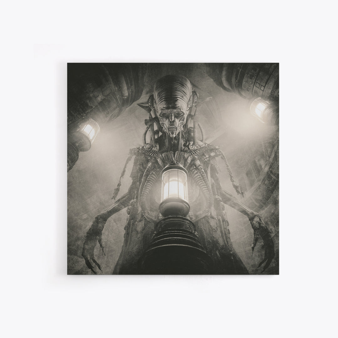 The Crossroads Spirit, Biomechanical Horror Art, Square Wall Art, Dark Fantasy Wall Art, Canvas Print, Halloween Wall Art, Gothic Home Decor