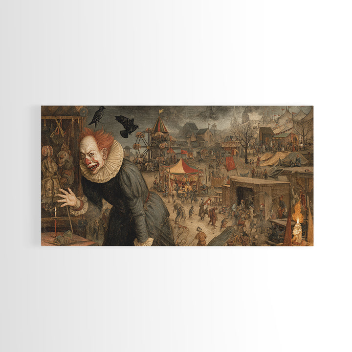 The Abandoned Carnival, Northern Renaissance Horror, Wide Panoramic Art, Dark Halloween Decor, Canvas Print, Halloween Wall Art