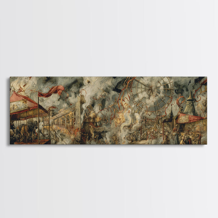 The Abandoned Carnival, Dark Renaissance Art, Extra Wide Wall Art, Dark Halloween Decor, Framed Canvas Print, Halloween Wall Art