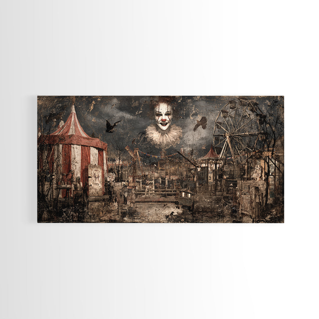 The Abandoned Carnival, Dark Romantic Horror Art, Wide Panoramic Art, Macabre Wall Art, Framed Canvas Print, Halloween Wall Art