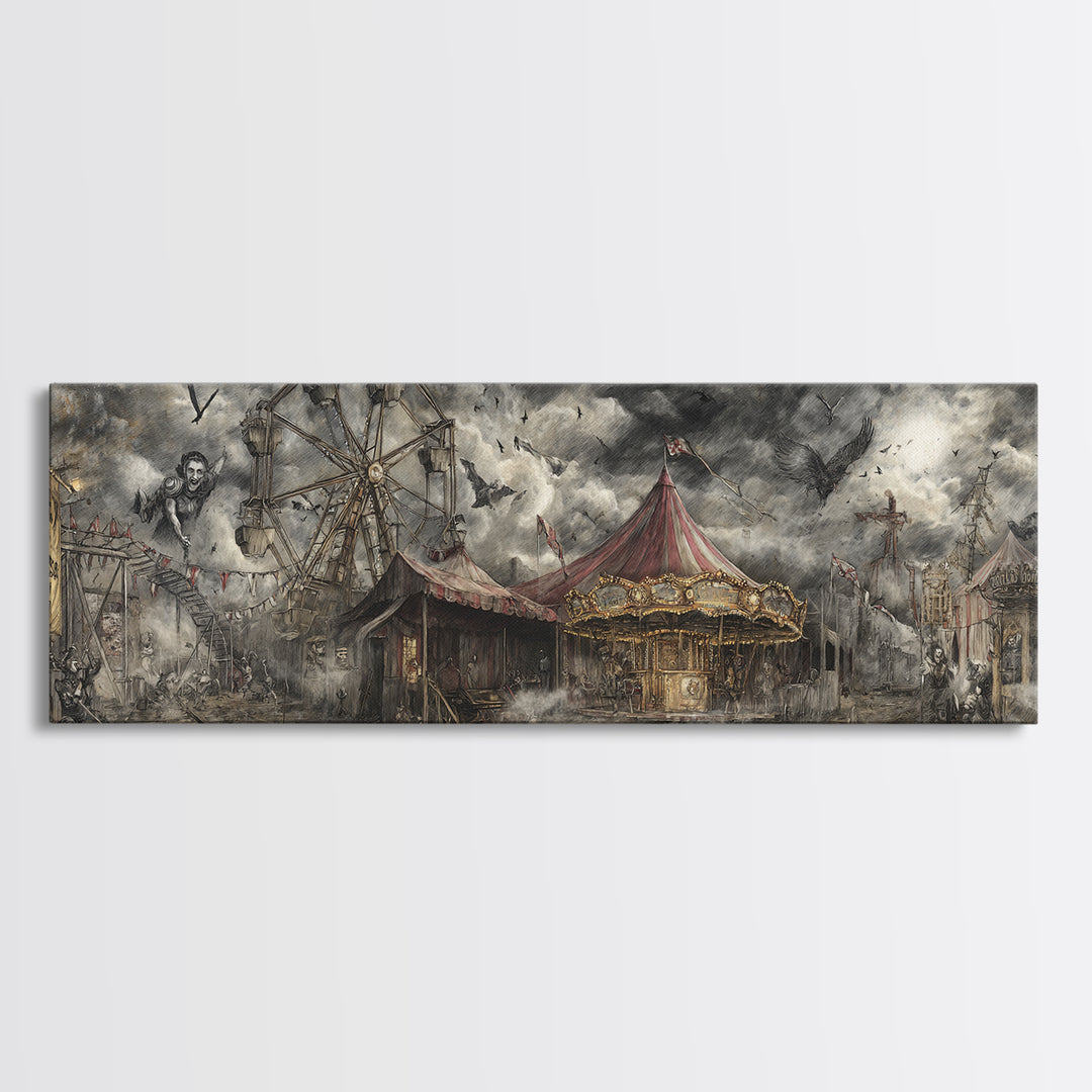 The Abandoned Carnival, Gothic Nightmare Art, Extra Wide Wall Art, Macabre Wall Art, Framed Canvas Print, Halloween Wall Art
