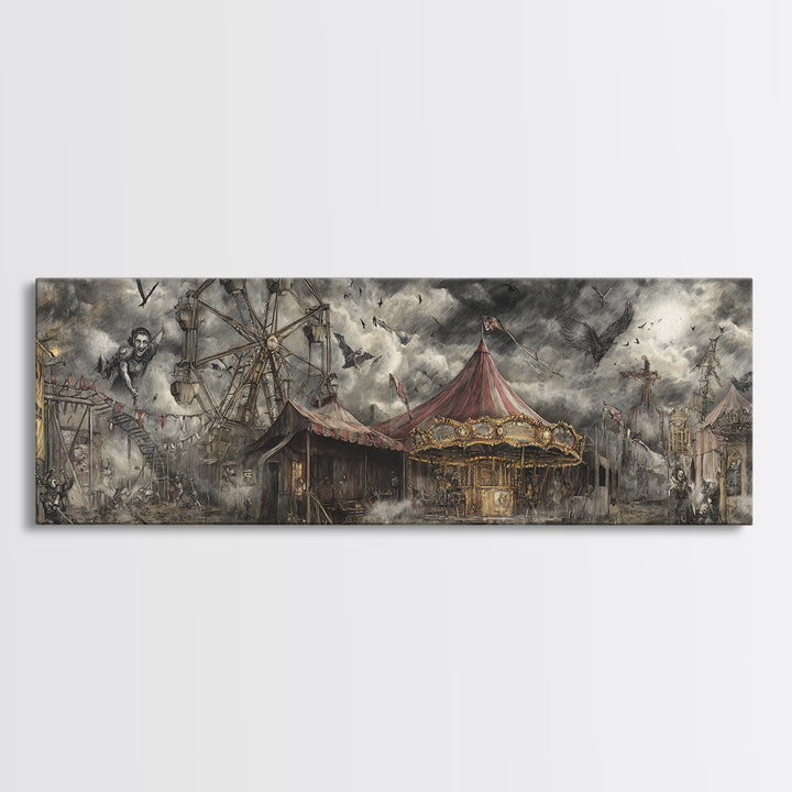 The Abandoned Carnival, Gothic Nightmare Art, Extra Wide Wall Art, Macabre Wall Art, Framed Canvas Print, Halloween Wall Art