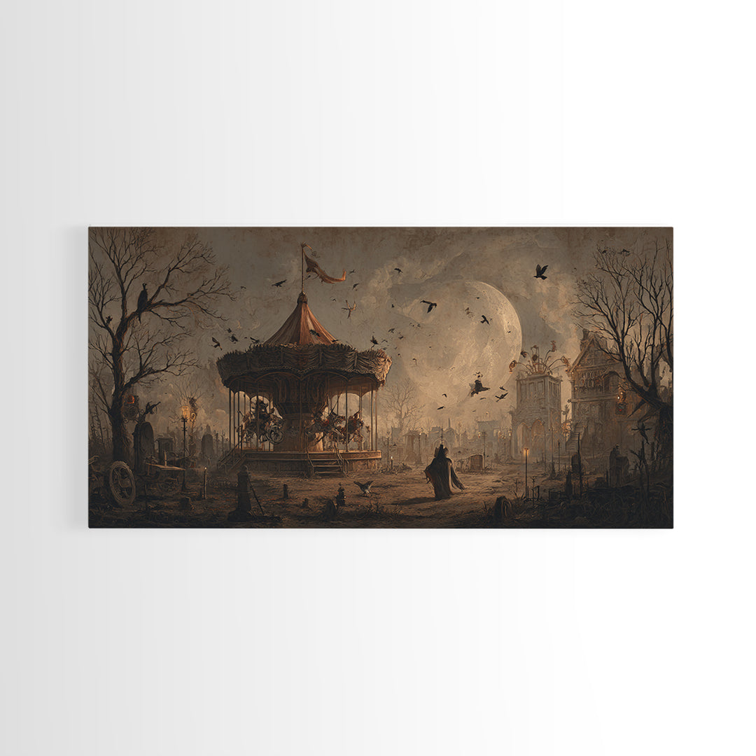 The Abandoned Carnival, Romantic Gothic Landscape, Wide Panoramic Art, Macabre Wall Art, Canvas Print, Halloween Wall Art