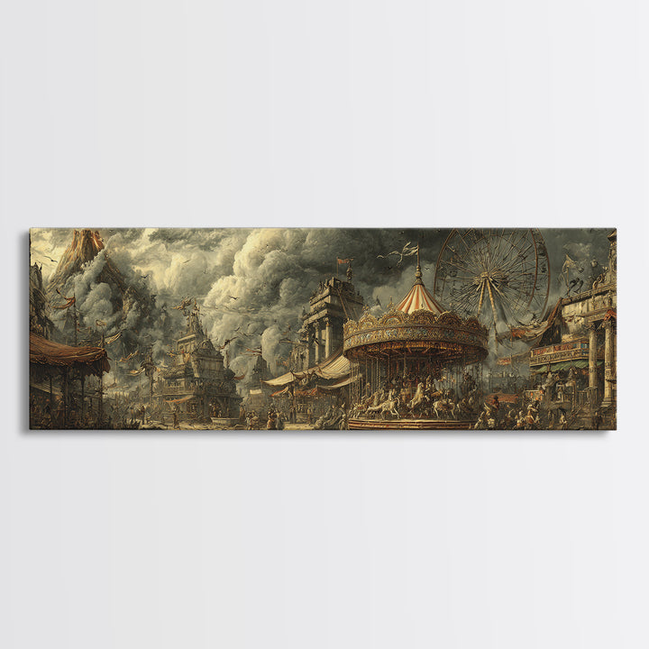 The Abandoned Carnival, Apocalyptic Romantic Art, Extra Wide Wall Art, Dark Fantasy Wall Art, Framed Canvas Print, Halloween Wall Art