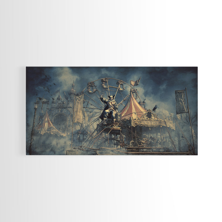 The Abandoned Carnival, Symbolist Gothic Landscape, Wide Panoramic Art, Gothic Horror Wall Art, Framed Canvas Print, Halloween Wall Art