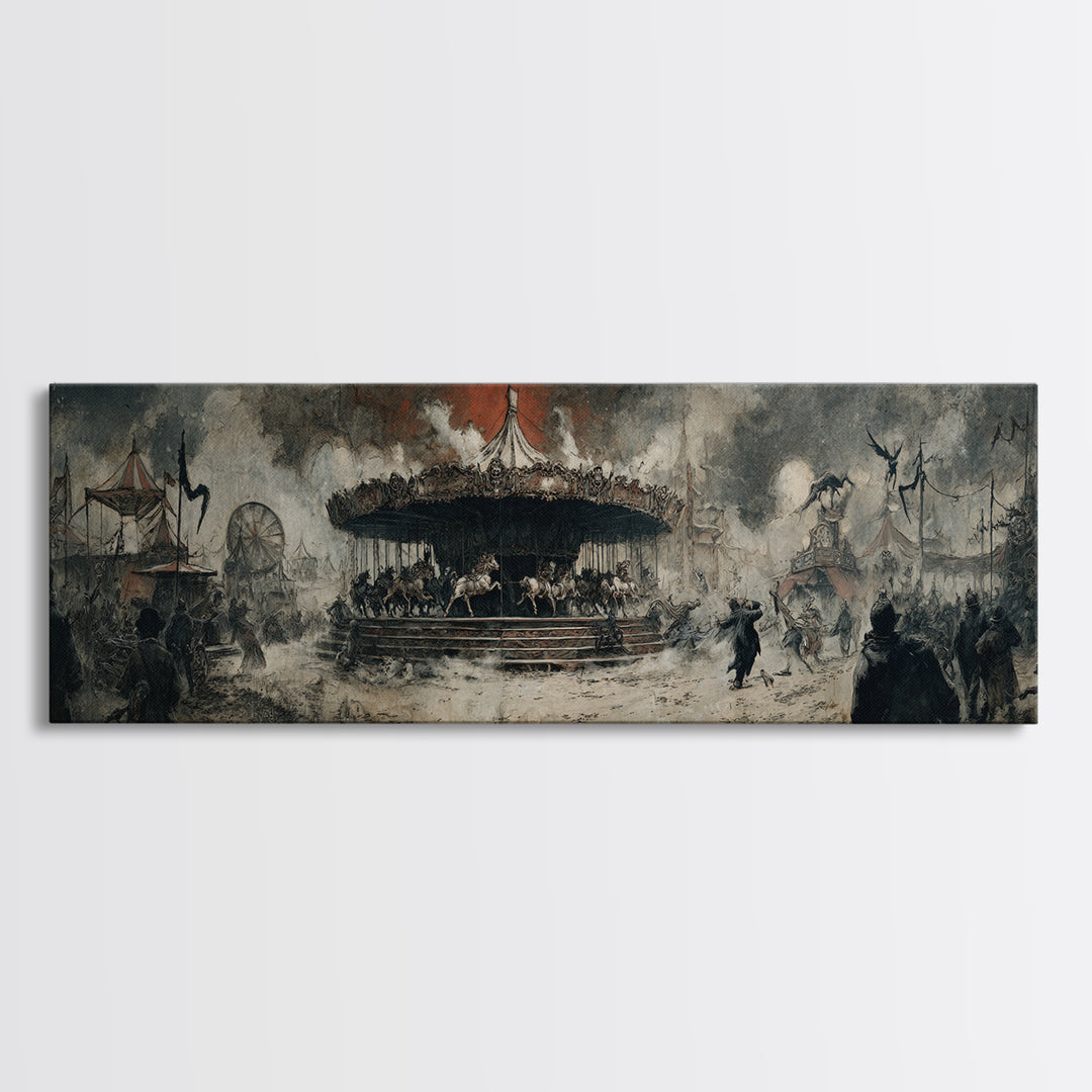 The Abandoned Carnival, Decadent Gothic Art, Extra Wide Wall Art, Dark Fantasy Wall Art, Framed Canvas Print, Halloween Wall Art