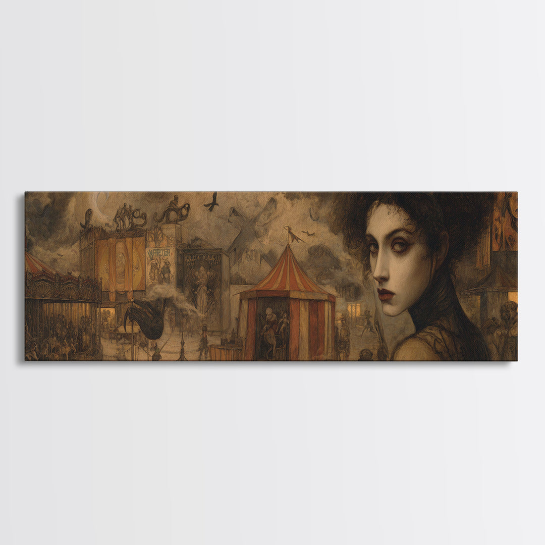 The Abandoned Carnival, Dark Symbolist Art, Extra Wide Wall Art, Dark Fantasy Wall Art, Framed Canvas Print, Halloween Wall Art