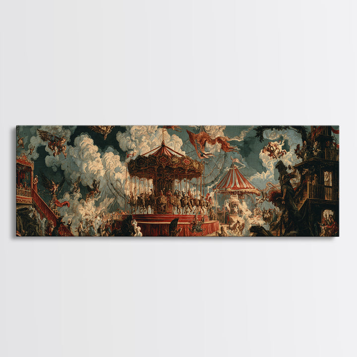 The Abandoned Carnival, Symbolist Etching Art, Extra Wide Wall Art, Dark Halloween Decor, Framed Canvas Print, Halloween Wall Art