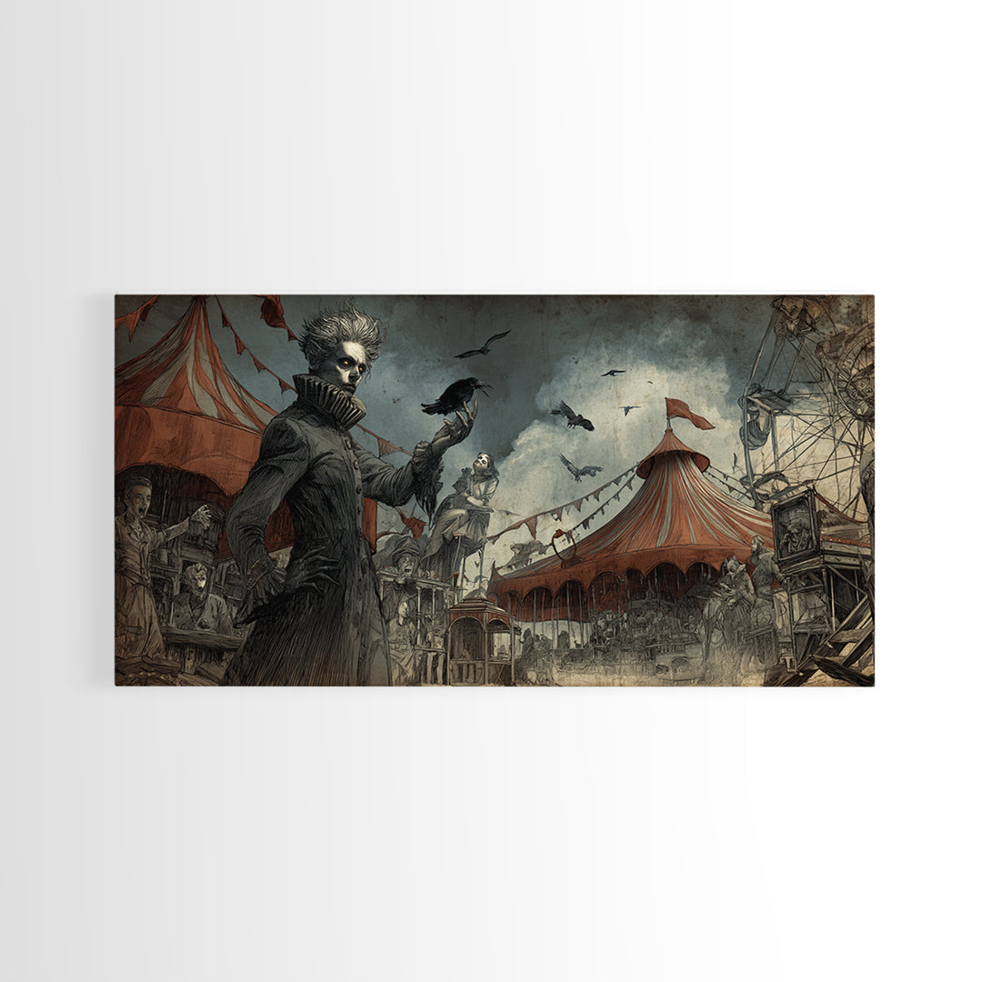 The Abandoned Carnival, Expressionist Nightmare Art, Wide Panoramic Art, Dark Fantasy Wall Art, Canvas Print, Halloween Wall Art