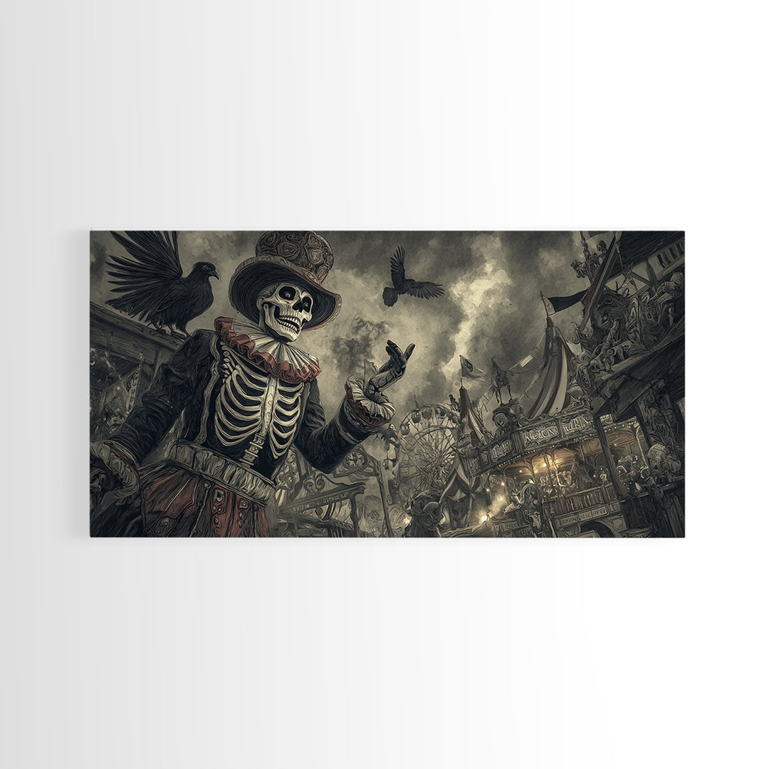 The Abandoned Carnival, Macabre Folk Print Art, Wide Panoramic Art, Dark Halloween Decor, Canvas Print, Halloween Wall Art
