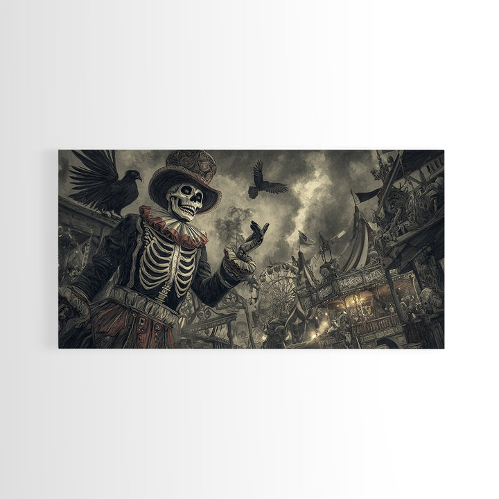 The Abandoned Carnival, Macabre Folk Print Art, Wide Panoramic Art, Dark Halloween Decor, Canvas Print, Halloween Wall Art