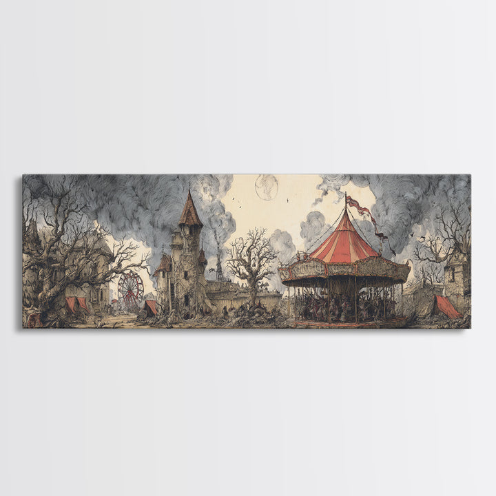 The Abandoned Carnival, Victorian Macabre Art, Extra Wide Wall Art, Dark Fantasy Wall Art, Canvas Print, Halloween Wall Art