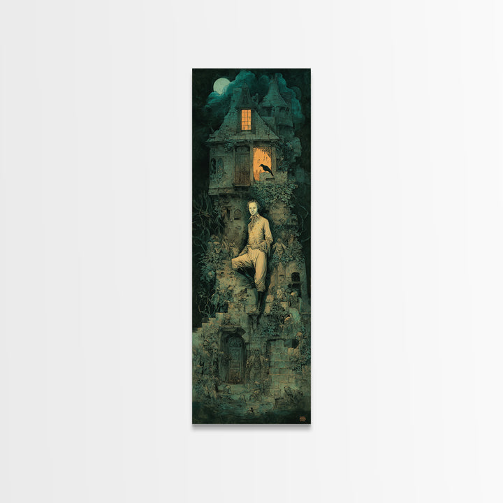 The Haunted Manor, Medieval Grotesque Art, Tall Narrow Wall Art, Dark Halloween Decor, Framed Canvas Print, Halloween Wall Art