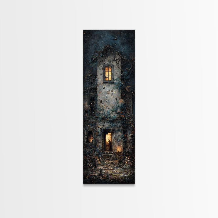The Haunted Manor, Visionary Gothic Art, Tall Narrow Wall Art, Macabre Wall Art, Canvas Print, Halloween Wall Art, Halloween Decor