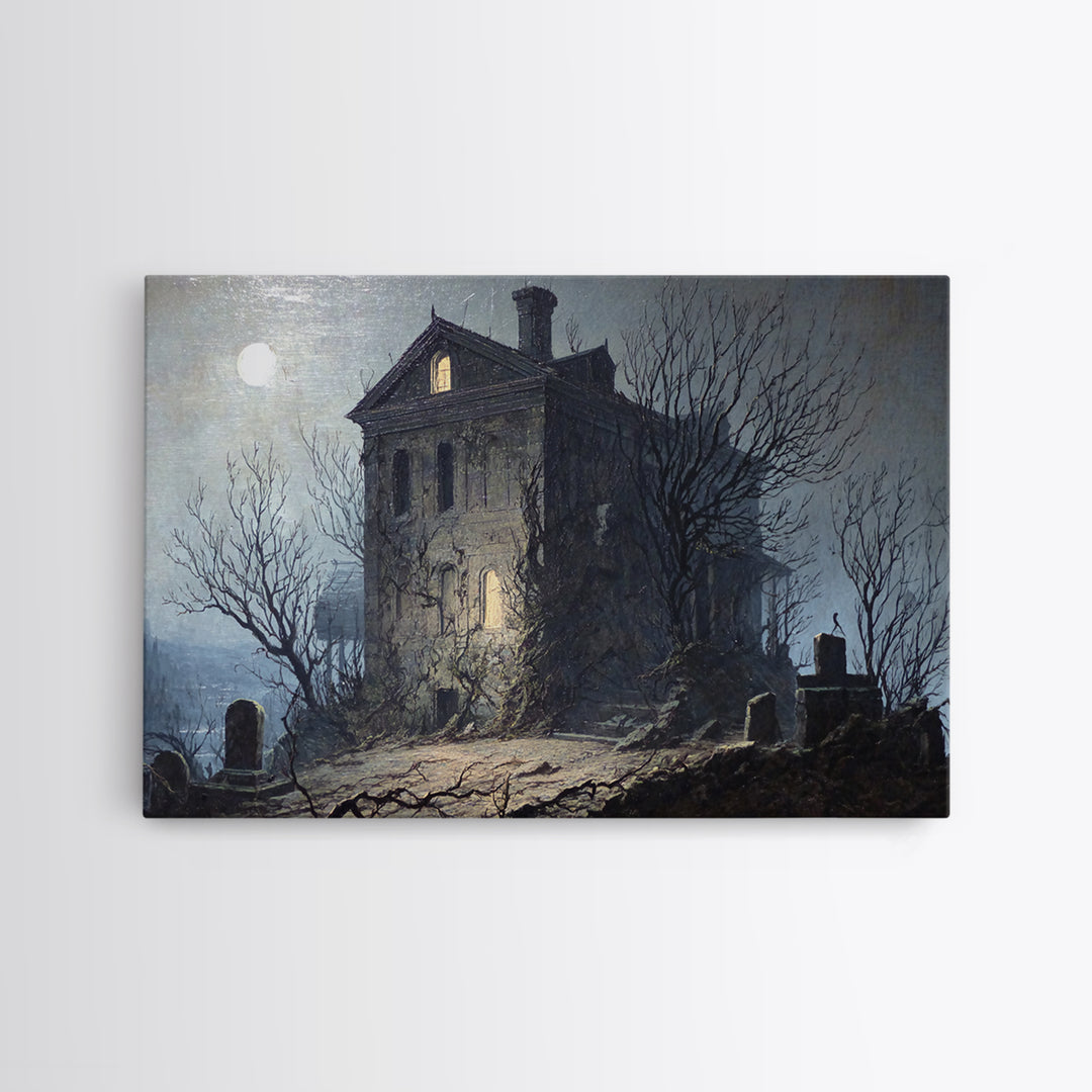 The Haunted Manor, Romantic Gothic Landscape, Landscape Wall Art, Dark Halloween Decor, Canvas Print, Halloween Wall Art