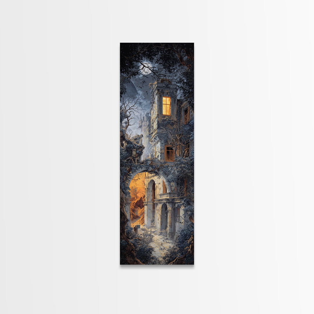 The Haunted Manor, Apocalyptic Romantic Art, Tall Narrow Wall Art, Gothic Horror Wall Art, Canvas Print, Halloween Wall Art
