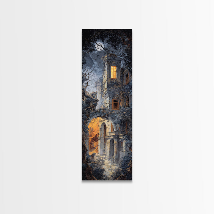 The Haunted Manor, Apocalyptic Romantic Art, Tall Narrow Wall Art, Gothic Horror Wall Art, Canvas Print, Halloween Wall Art